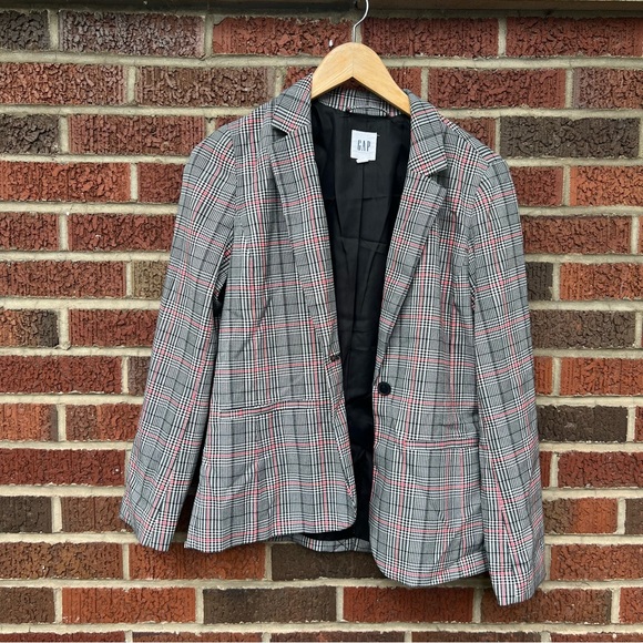 GAP Black Gray and Red Plaid Blazer Suit Jacket - Picture 1 of 4